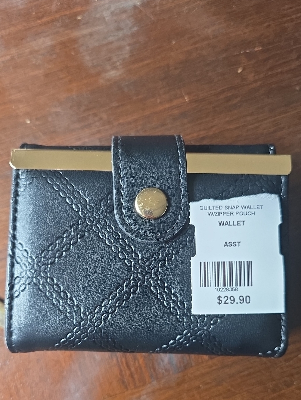 Guilted Snap Wallet W/ Zipper Pouch Wallet in Black NWT